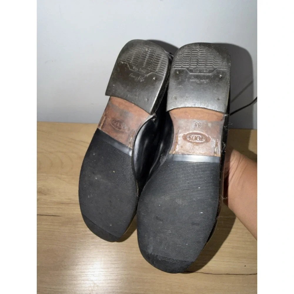 TOD'S Loafers Black Driving Moccasin Leather Women's Size 38 US 7.5 D